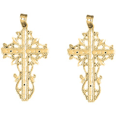 Yellow Gold-plated Silver 42mm Vine Cross Earrings