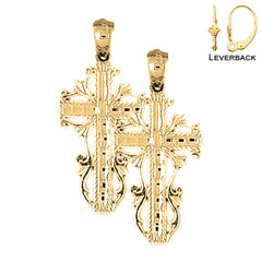 Sterling Silver 32mm Vine Cross Earrings (White or Yellow Gold Plated)