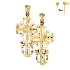 Sterling Silver 32mm Vine Cross Earrings (White or Yellow Gold Plated)