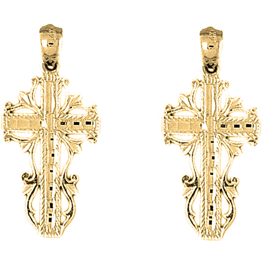 14K or 18K Gold 32mm Vine Cross Earrings