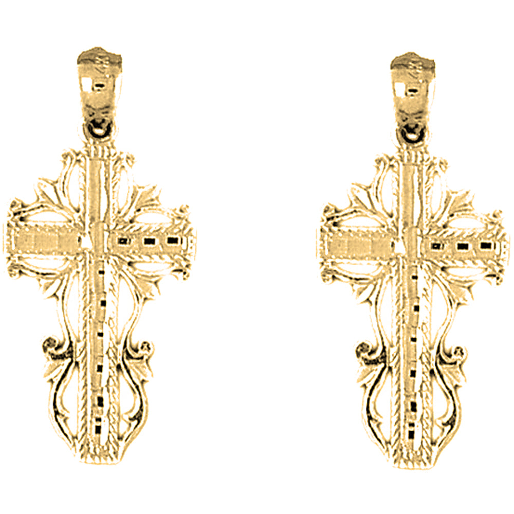 Yellow Gold-plated Silver 32mm Vine Cross Earrings