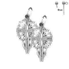 Sterling Silver 22mm Vine Cross Earrings (White or Yellow Gold Plated)