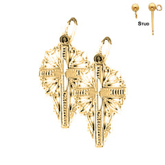 14K or 18K Gold Vine Cross Earrings