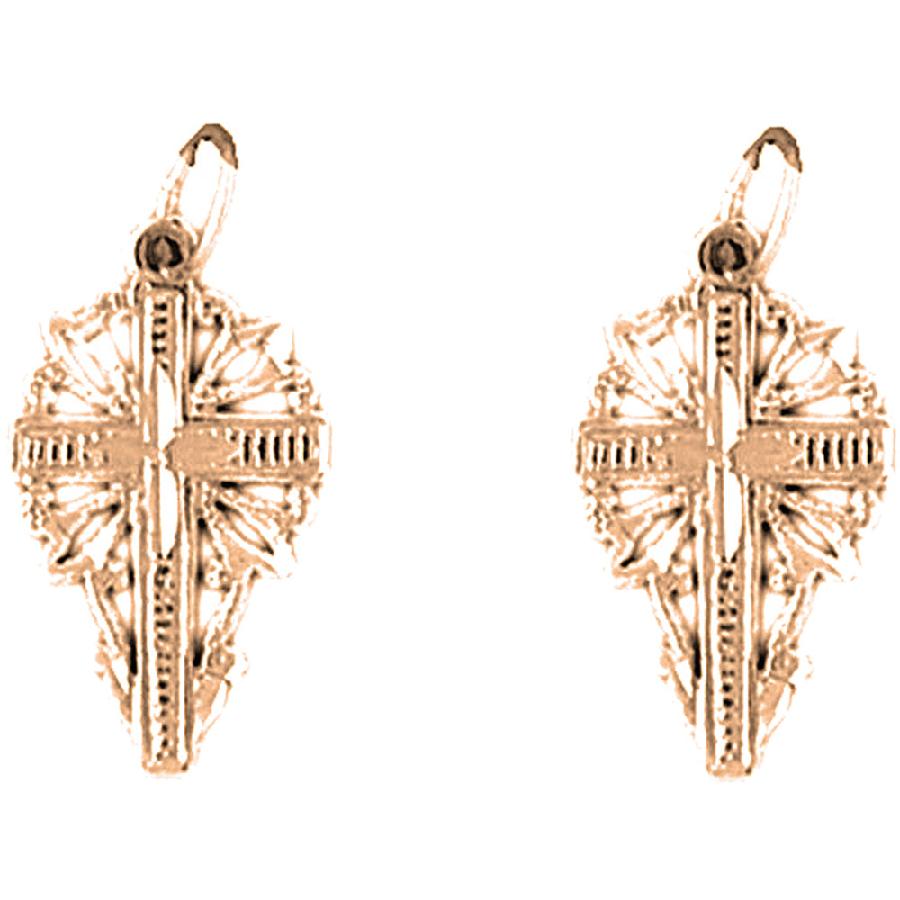 14K or 18K Gold 22mm Vine Cross Earrings