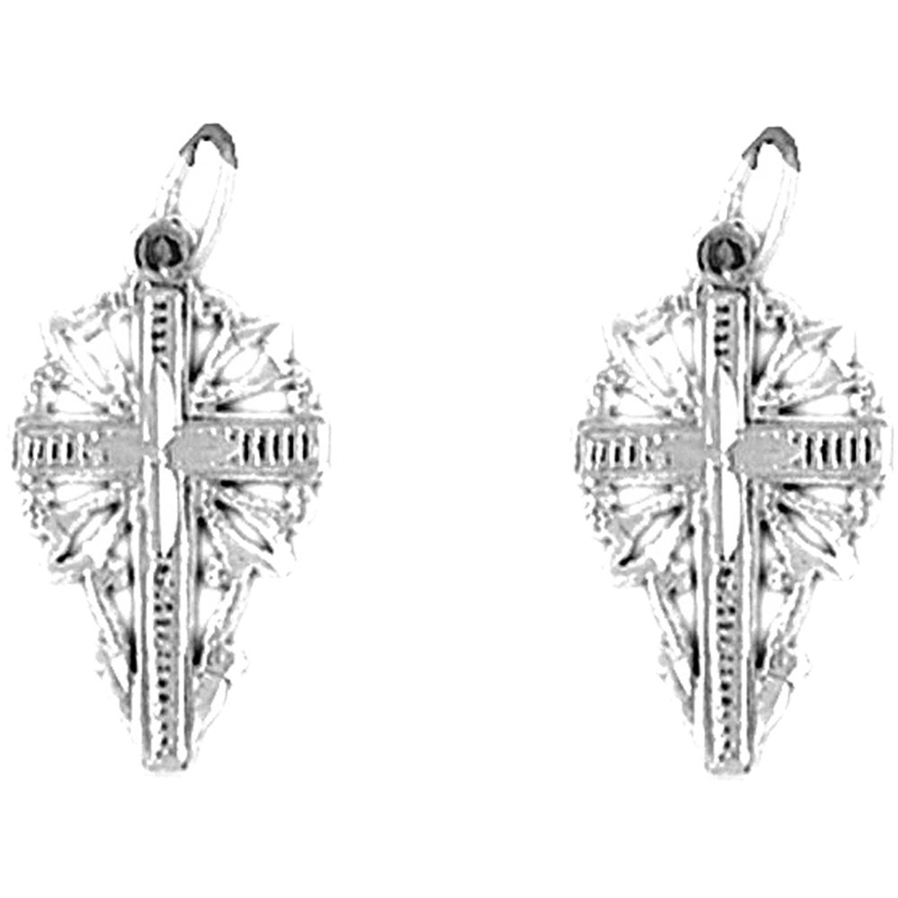 Sterling Silver 22mm Vine Cross Earrings