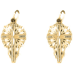 Yellow Gold-plated Silver 22mm Vine Cross Earrings