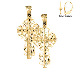 14K or 18K Gold Vine Cross Earrings