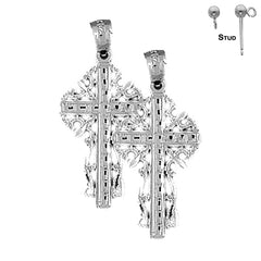 Sterling Silver 33mm Vine Cross Earrings (White or Yellow Gold Plated)