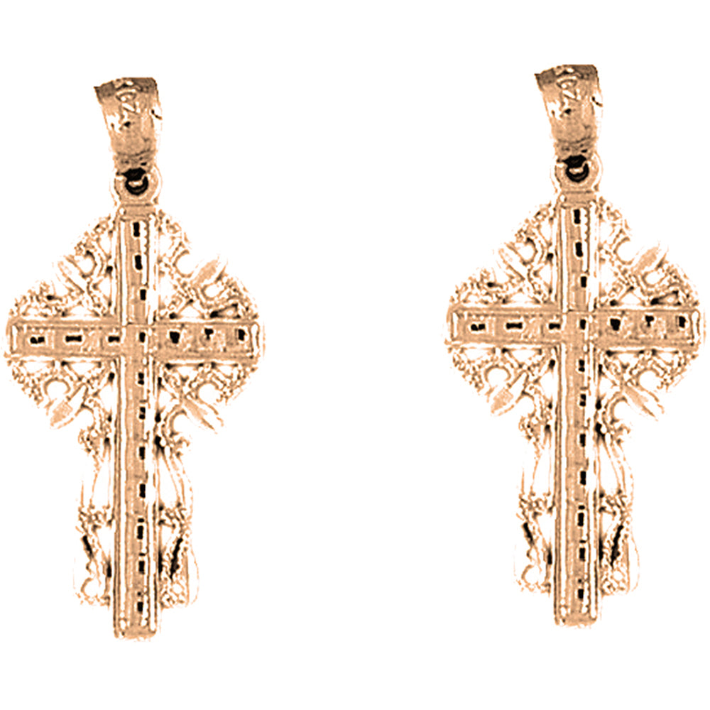 14K or 18K Gold 33mm Vine Cross Earrings