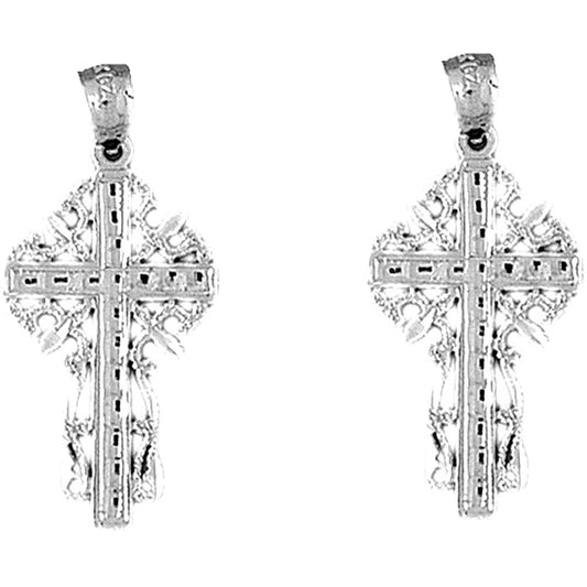 Sterling Silver 33mm Vine Cross Earrings