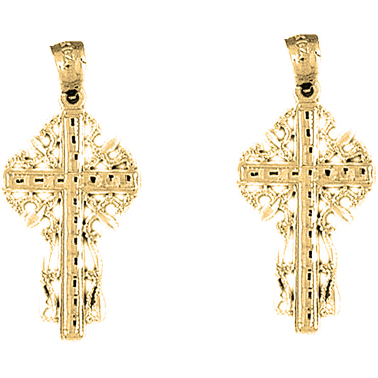 Yellow Gold-plated Silver 33mm Vine Cross Earrings