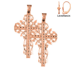 14K or 18K Gold Vine Cross Earrings