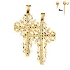 14K oder 18K Gold Weinreben-Kreuz-Ohrringe