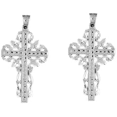 Sterling Silver 43mm Vine Cross Earrings