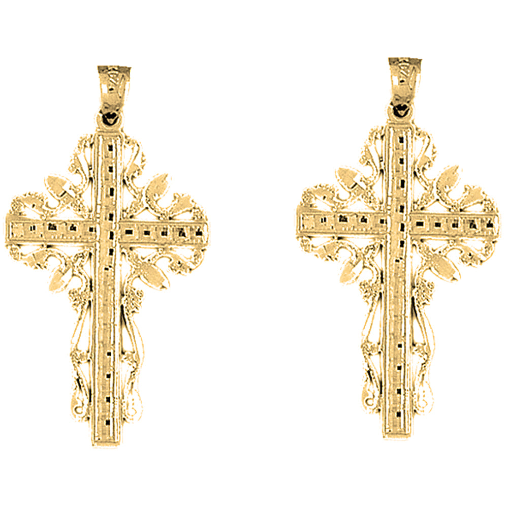 14K or 18K Gold 43mm Vine Cross Earrings