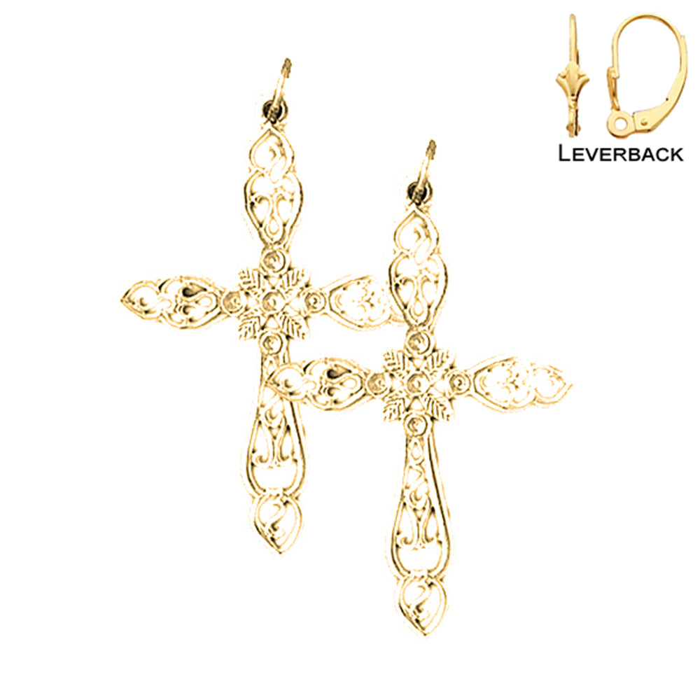 14K or 18K Gold Floral Cross Earrings