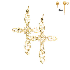 Sterling Silver 39mm Floral Cross Earrings (White or Yellow Gold Plated)