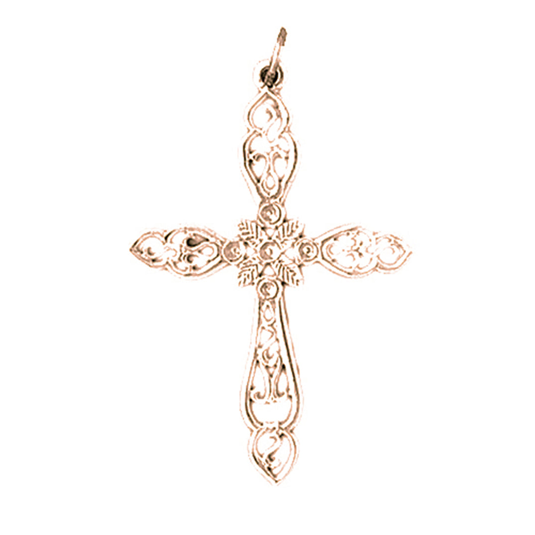 14K or 18K Gold Floral Cross Pendant