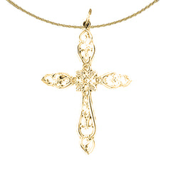 14K or 18K Gold Floral Cross Pendant