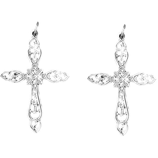 Sterling Silver 39mm Floral Cross Earrings