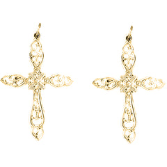 14K or 18K Gold 39mm Floral Cross Earrings