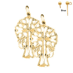 14K or 18K Gold Fleur de Lis Cross Earrings