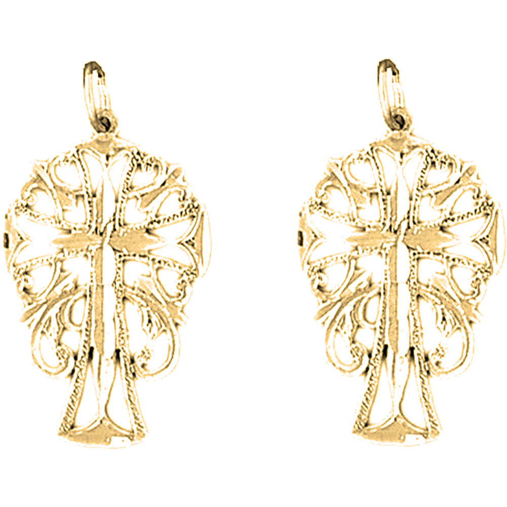 14K or 18K Gold 26mm Fleur de Lis Cross Earrings