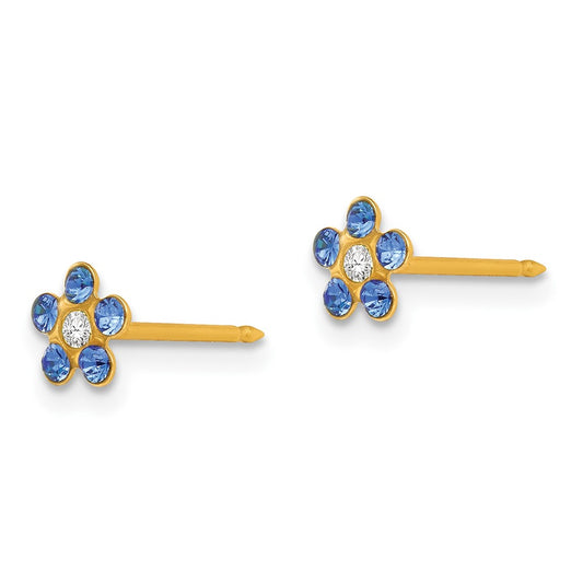 Inverness 14K Yellow Gold September Blue Crystal Birthstone Flower Earrings