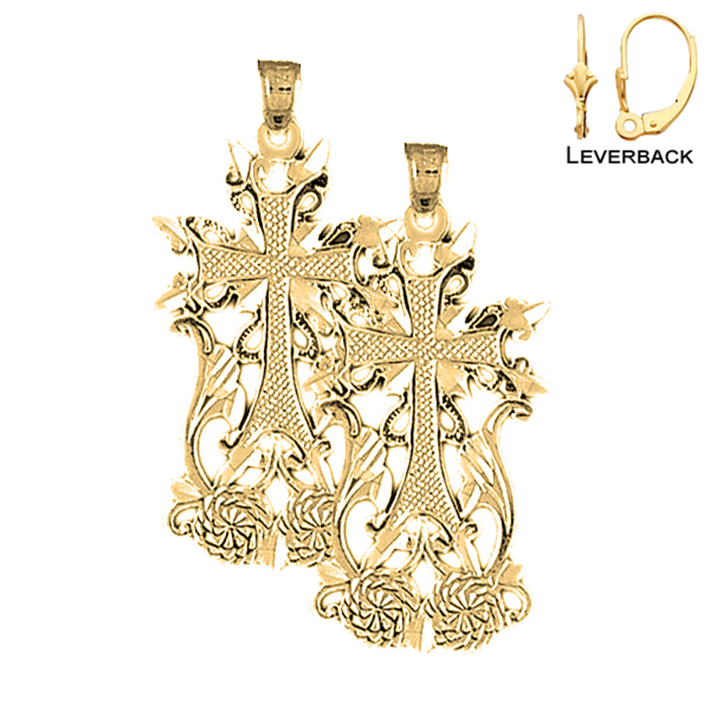 14K oder 18K Gold Fleur de Lis Kreuz Ohrringe