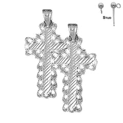 31 mm Fleur de Lis-Kreuz-Ohrringe aus Sterlingsilber (weiß- oder gelbvergoldet)