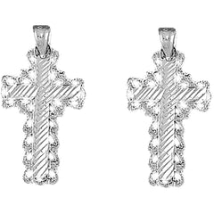 Sterling Silver 31mm Fleur de Lis Cross Earrings