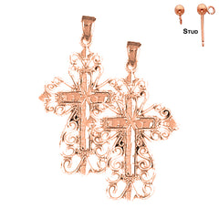 14K or 18K Gold Floral Cross Earrings