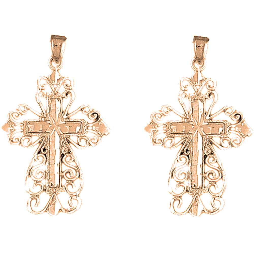 14K or 18K Gold 36mm Floral Cross Earrings