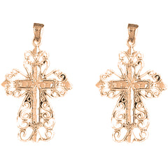 14K or 18K Gold 36mm Floral Cross Earrings