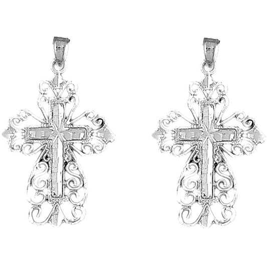 Sterling Silver 36mm Floral Cross Earrings