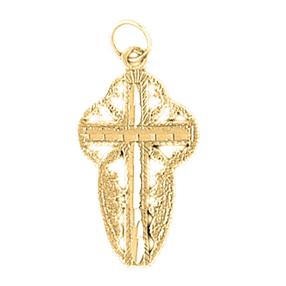 14K or 18K Gold Floral Cross Pendant