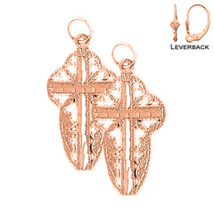 14K or 18K Gold Floral Cross Earrings