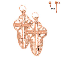 14K or 18K Gold Floral Cross Earrings