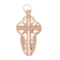 14K or 18K Gold Floral Cross Pendant