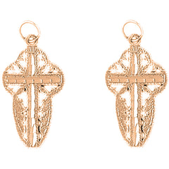 14K or 18K Gold 30mm Floral Cross Earrings