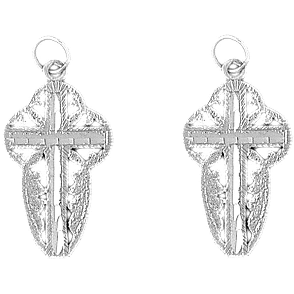 Sterling Silver 30mm Floral Cross Earrings