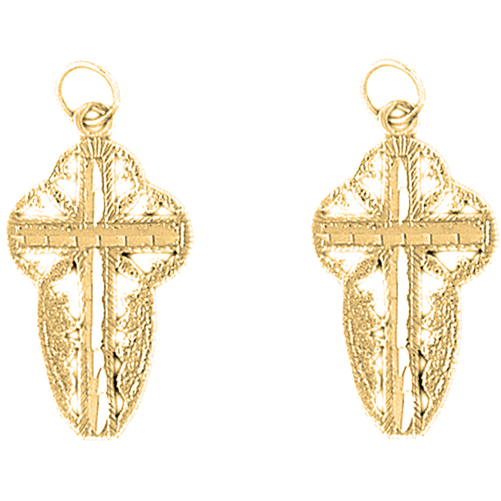 Yellow Gold-plated Silver 30mm Floral Cross Earrings