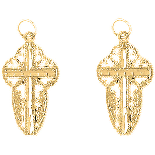 Yellow Gold-plated Silver 30mm Floral Cross Earrings