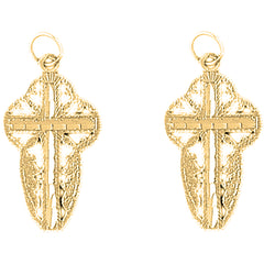 14K or 18K Gold 30mm Floral Cross Earrings