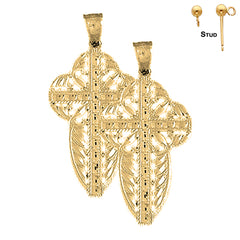 Sterling Silver 43mm Floral Cross Earrings (White or Yellow Gold Plated)