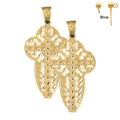 14K or 18K Gold Floral Cross Earrings