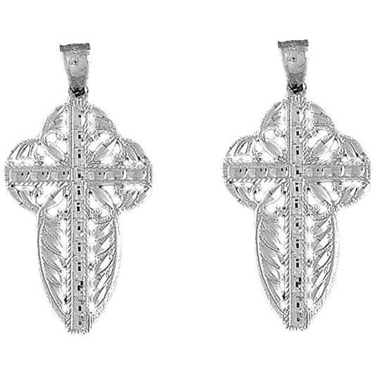 14K or 18K Gold 43mm Floral Cross Earrings