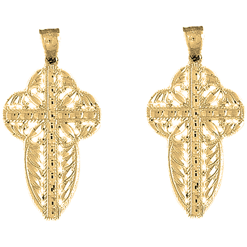 Yellow Gold-plated Silver 43mm Floral Cross Earrings