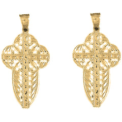 14K or 18K Gold 43mm Floral Cross Earrings