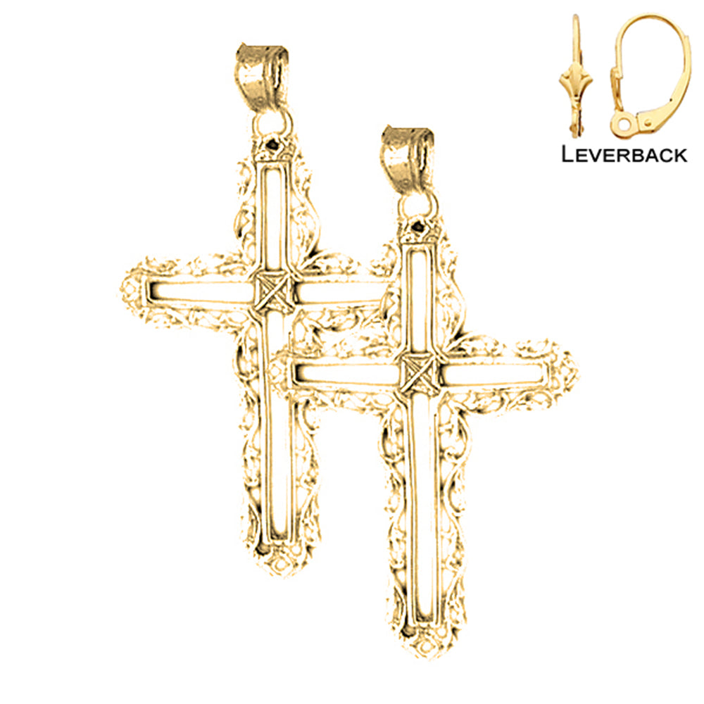 14K oder 18K Gold Weinreben-Kreuz-Ohrringe